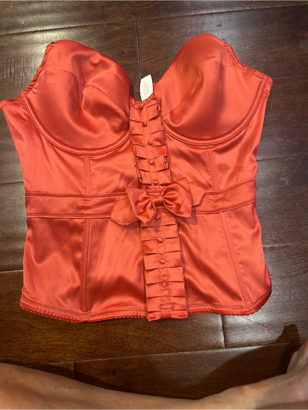 NWT Victoria Secret-  Red Satin Bustier Corset Top with Front Bow. 36D